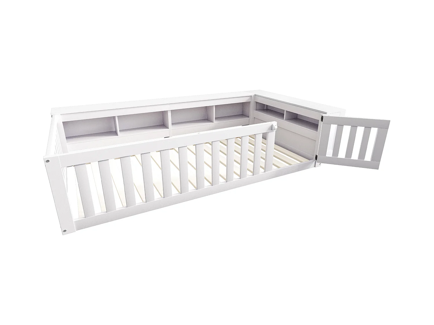 Kinderbett 90x200 cm - mit Stauraum - mit Tür - mit Lattenrost - weiß (ohne Matratze)