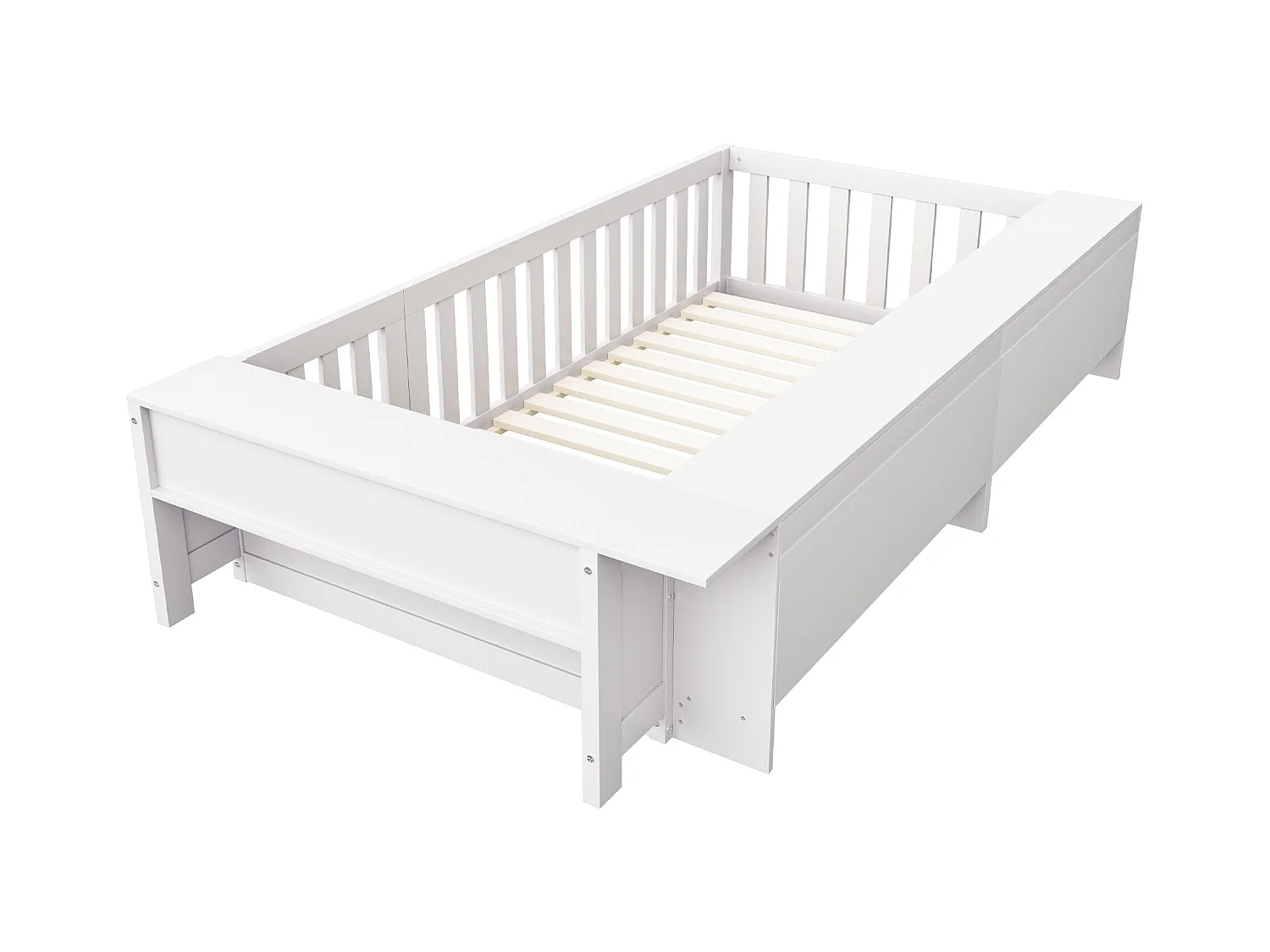 Kinderbett 90x200 cm - mit Stauraum - mit Tür - mit Lattenrost - weiß (ohne Matratze)