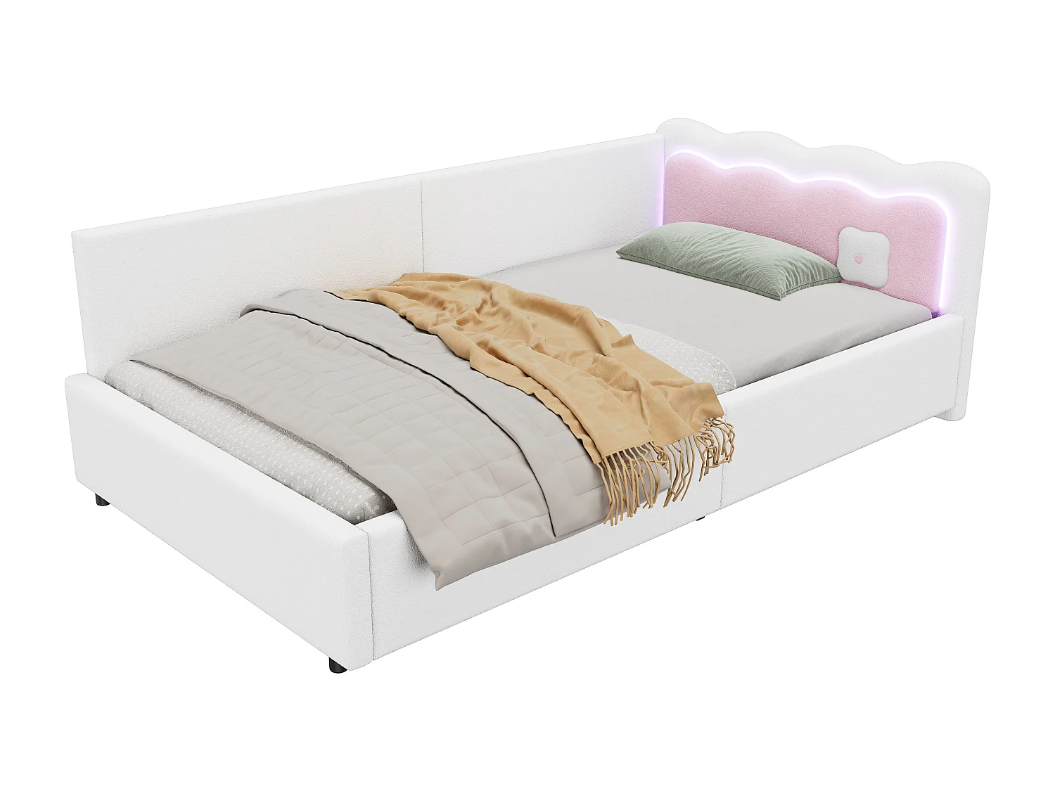 Lit banquette 90x200cm - avec éclairage LED - avec sommier à lattes - blanc
