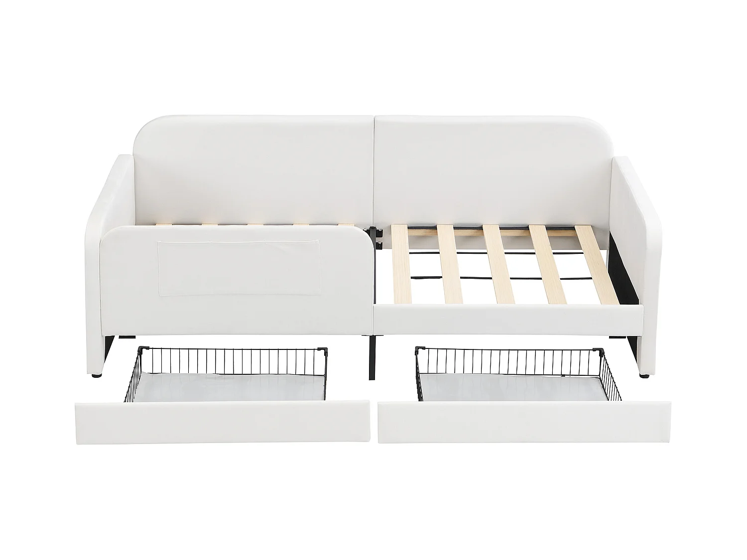 Canapé-lit enfants 90x200cm en velours - avec 2 tiroirs - 3 petites poches de rangement - Blanc(sans matelas)