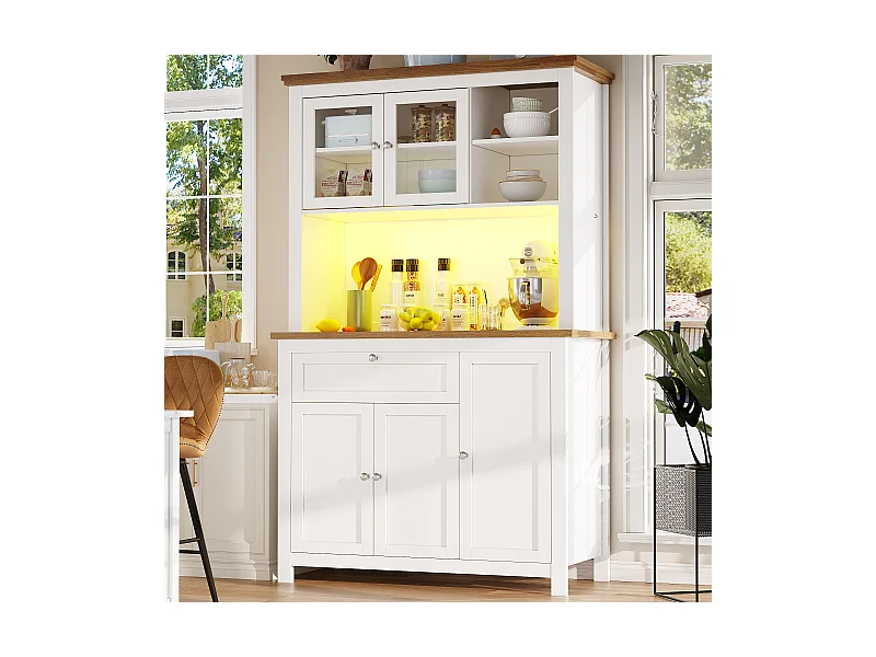 Keukenbuffet - met LED - met 5 deuren en 1 lade - met verstelbaar schap - wit