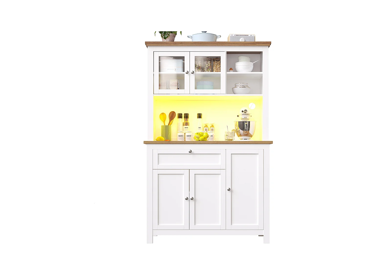 Keukenbuffet - met LED - met 5 deuren en 1 lade - met verstelbaar schap - wit