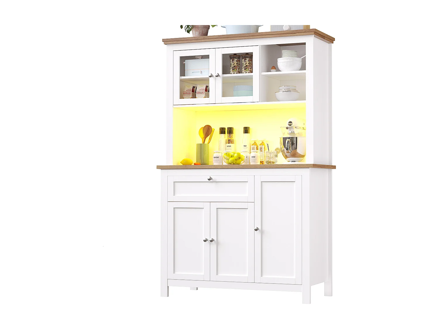 Credenza da cucina - con LED - con 5 ante e 1 cassetto - con ripiano regolabile - bianco