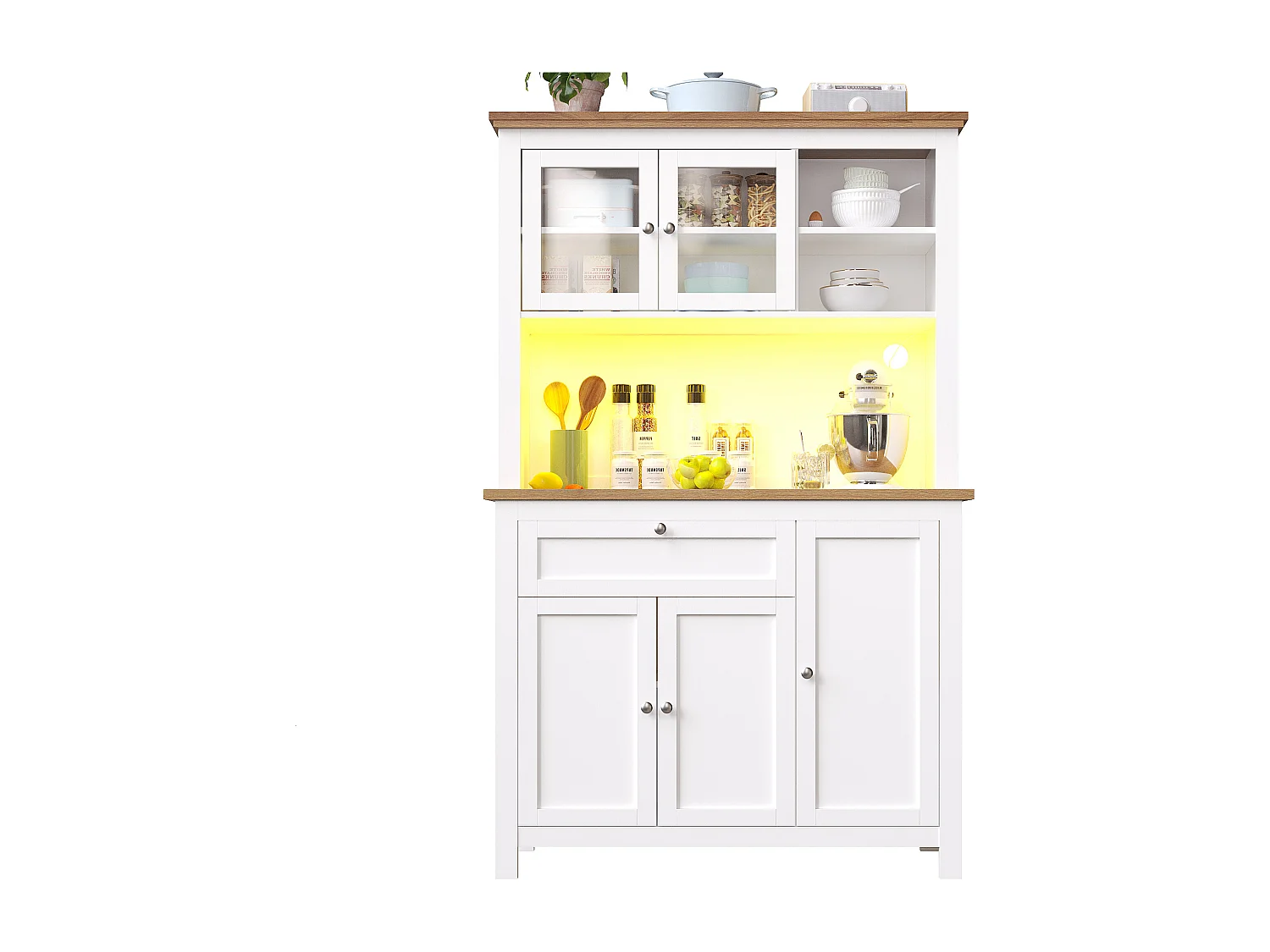 Credenza da cucina - con LED - con 5 ante e 1 cassetto - con ripiano regolabile - bianco