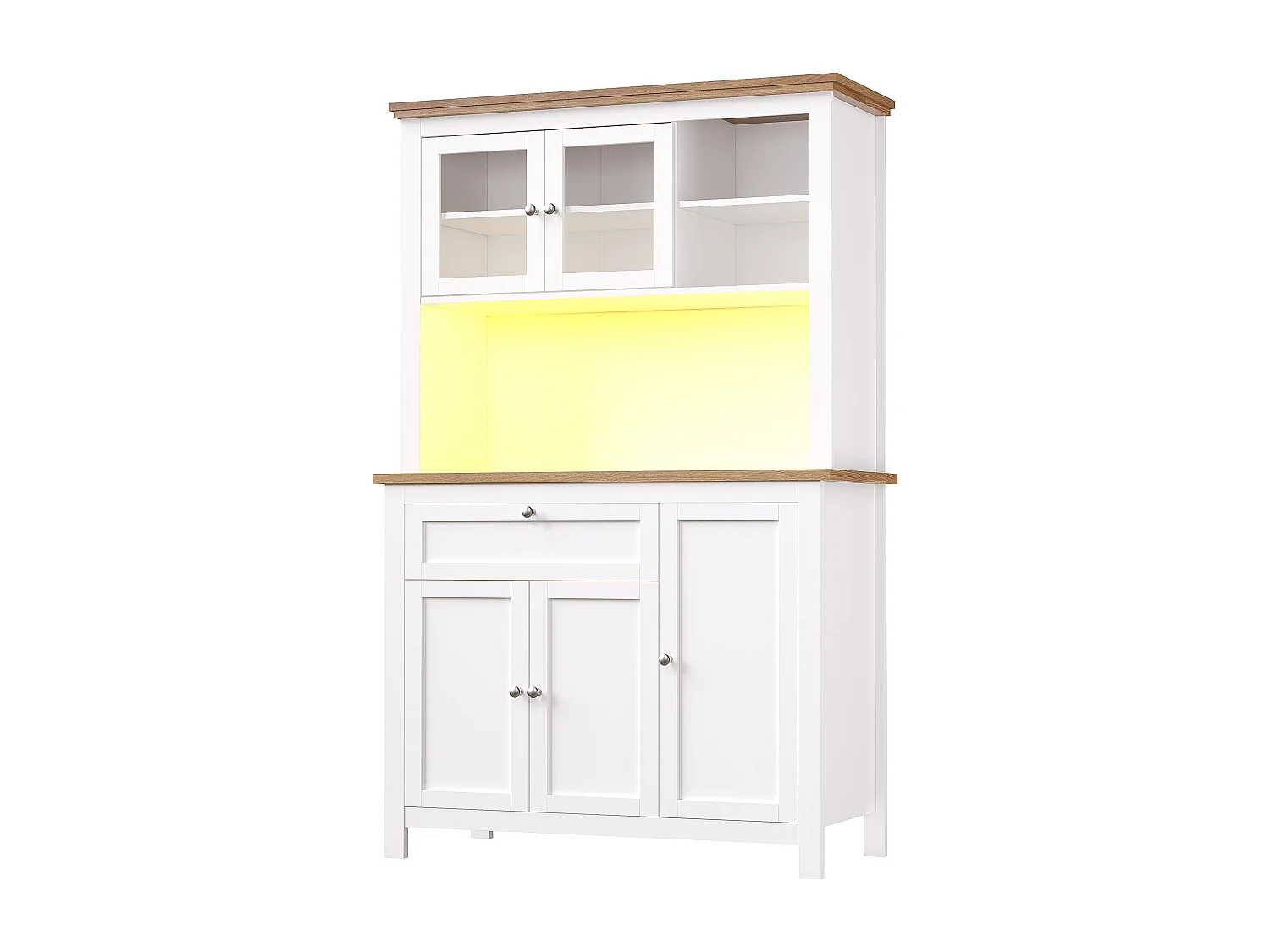 Credenza da cucina - con LED - con 5 ante e 1 cassetto - con ripiano regolabile - bianco