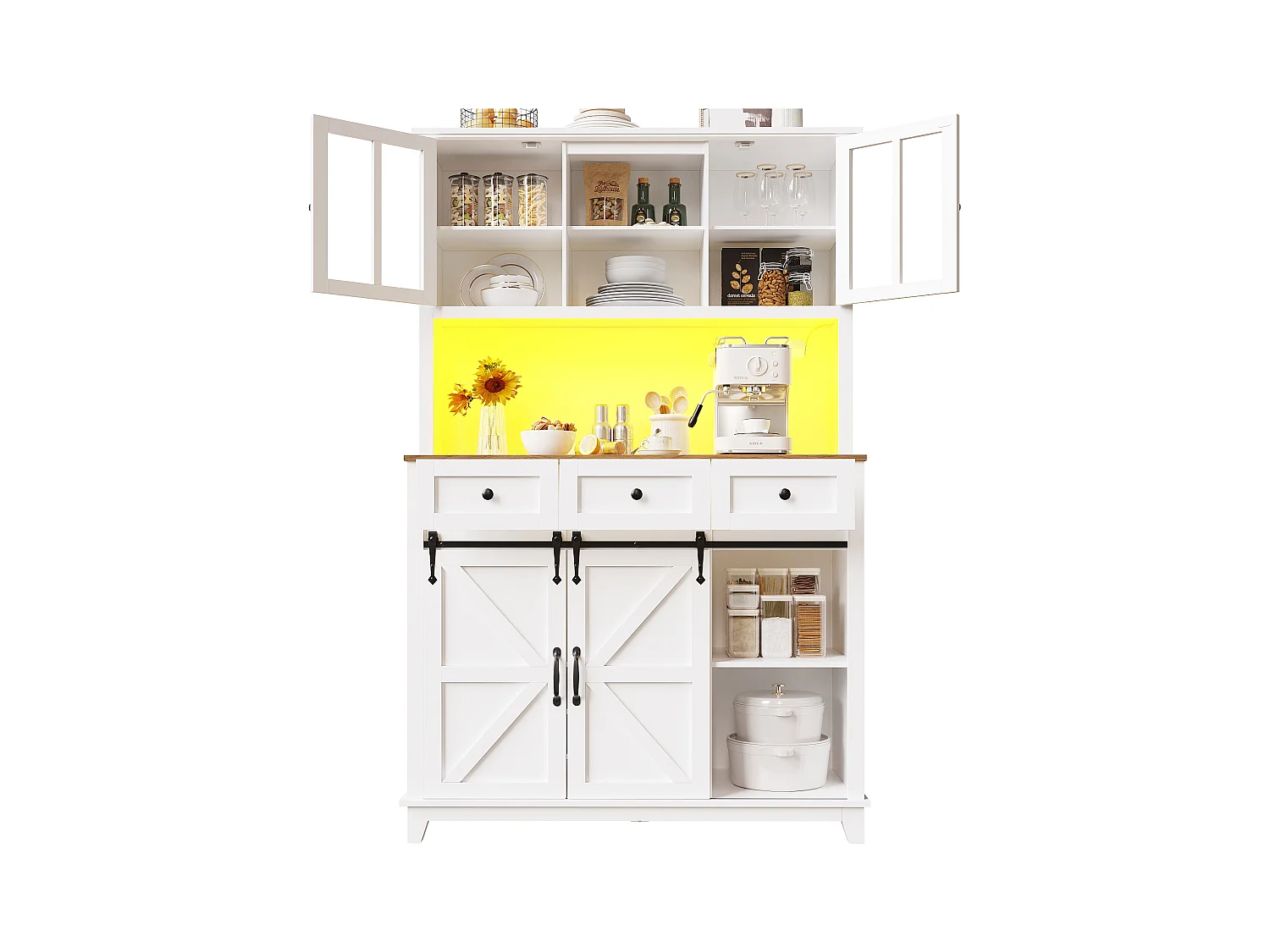 Keukenbuffet - met LED - met schuifdeur en 3 lades - met verstelbaar schap - wit