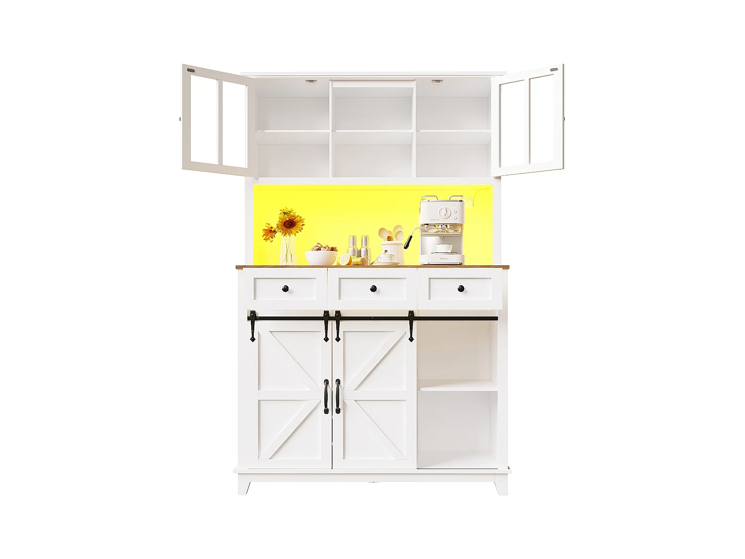 Keukenbuffet - met LED - met schuifdeur en 3 lades - met verstelbaar schap - wit