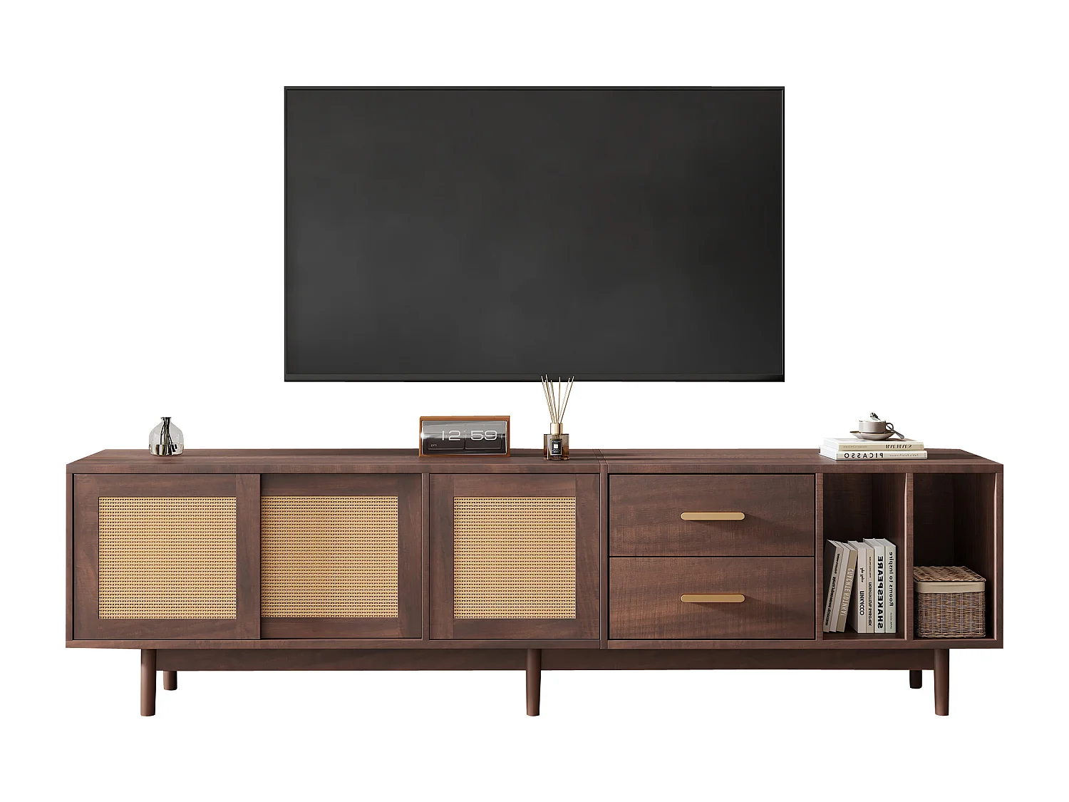 TV-Möbel 190x40x52 cm – mit 2 Schubladen – mit Stauraumfächern – für 75"-Fernseher – braun