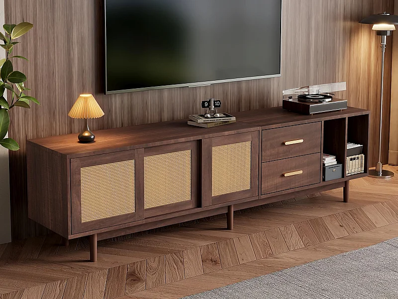 Tv-meubel 190x40x52 cm - met 2 lades - met opbergvakken - voor tv van 75" - bruin