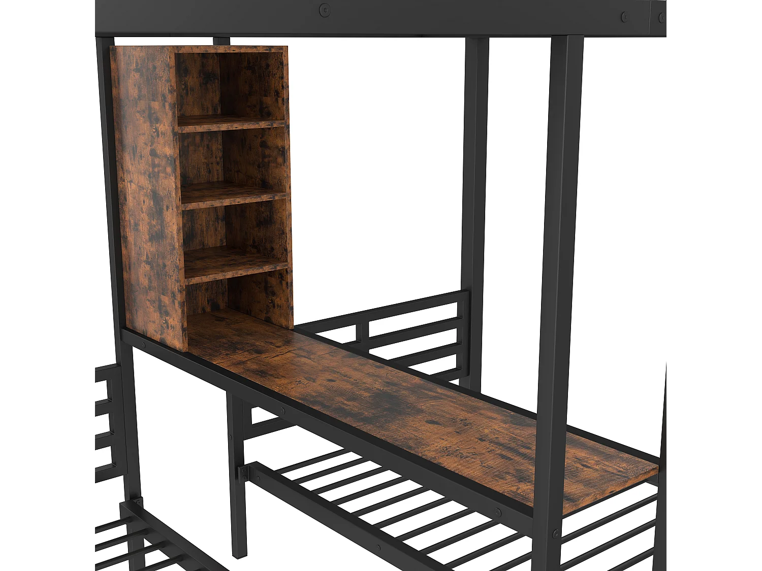 Letto a castello 140x200cm + 90x200cm - 3 posti letto - con barriere laterali - con scomparti portaoggetti - 2 cassetti - nero