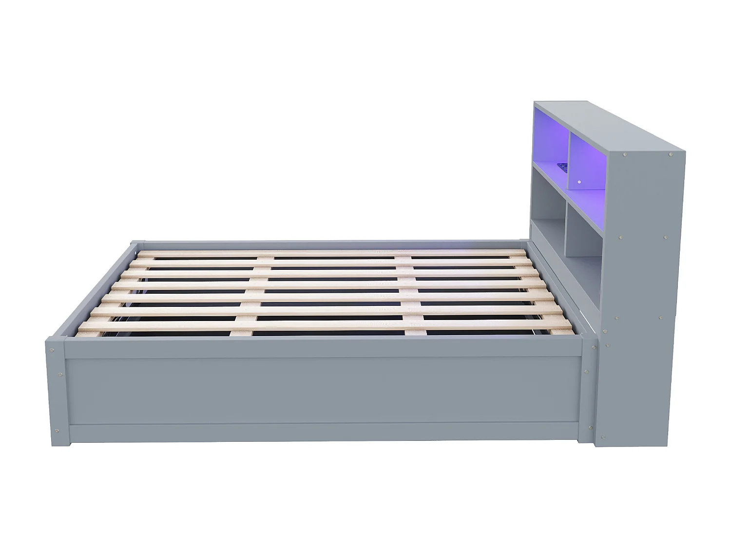 Lit coffre 90x200cm - Avec prise - Avec compartiment de rangement - Avec éclairage LED - Gris (sans matelas)