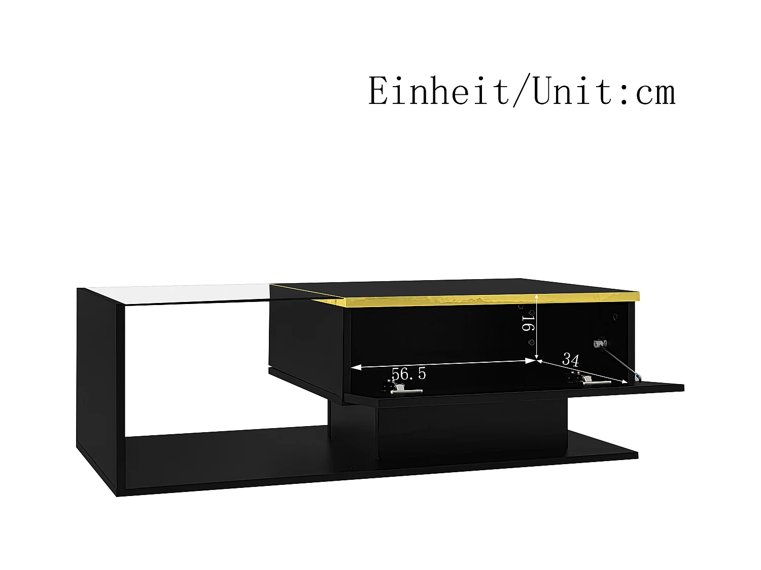 Mesa de centro moderna - Vidro - Iluminação LED - Armazenamento - Preto