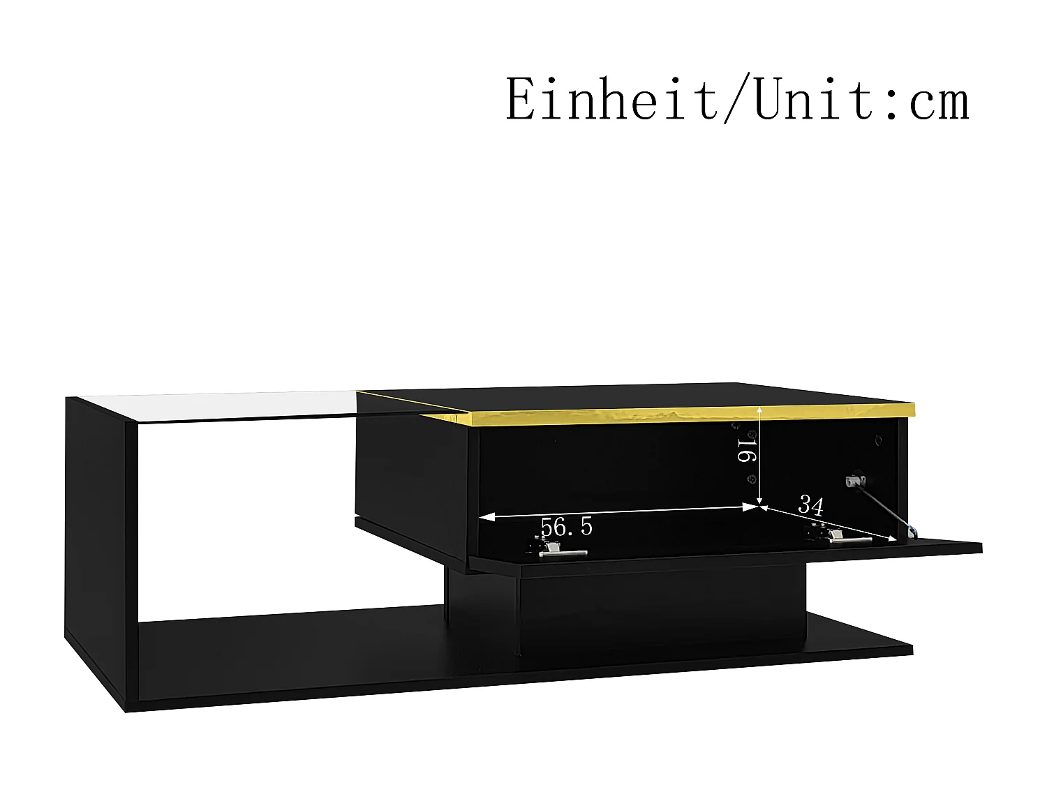 Moderner Couchtisch – Glas – LED-Beleuchtung – Stauraum – Schwarz