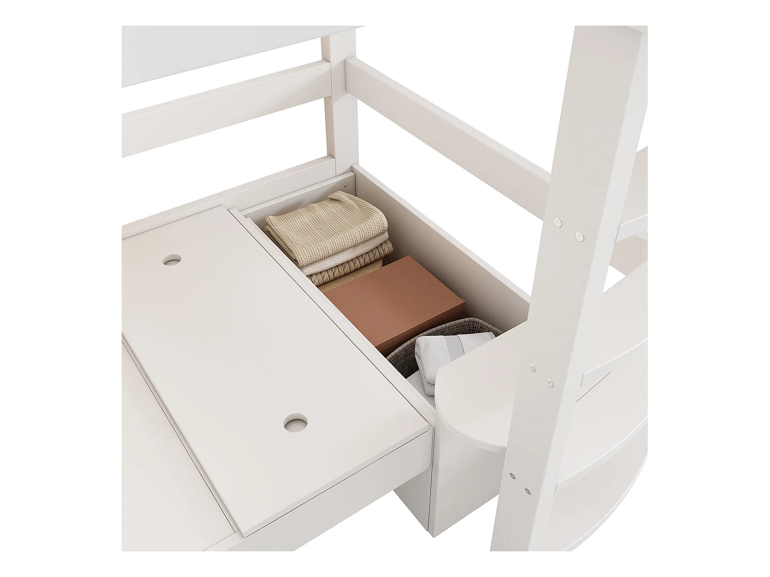 Lit mezzanine 90x200cm - avec garde-robe - canapé avec espace de rangement - trois oreillers et coussins- blanc (sans matelas)