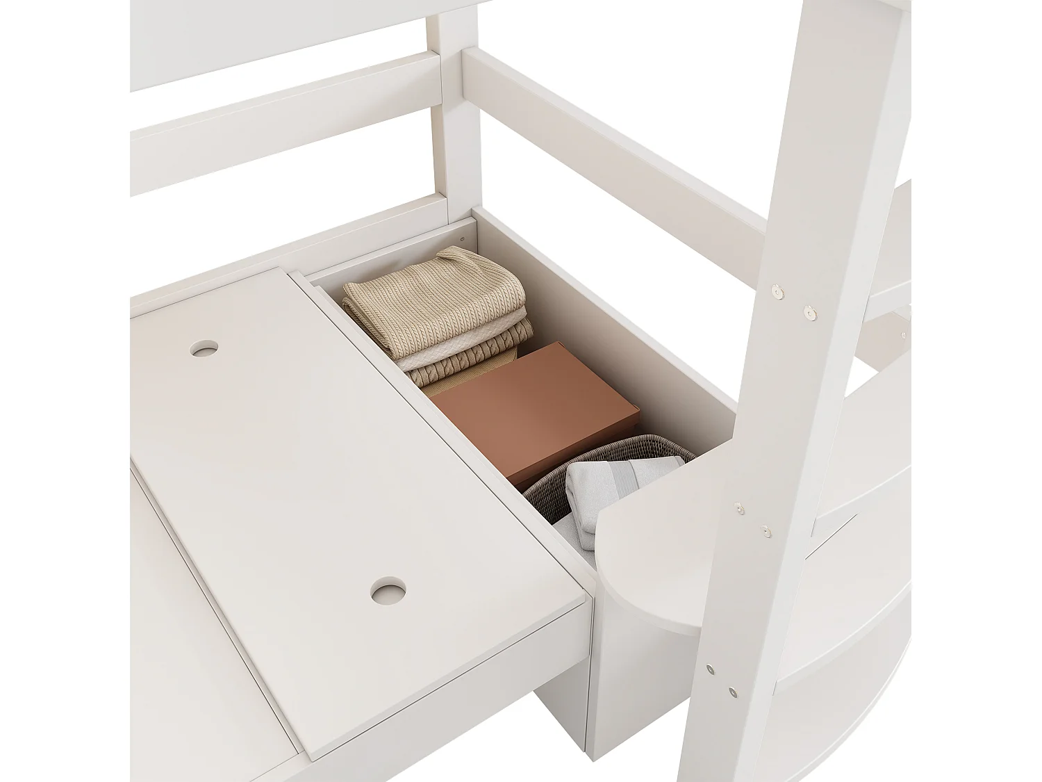 Lit mezzanine 90x200cm - avec garde-robe - canapé avec espace de rangement - trois oreillers et coussins- blanc (sans matelas)