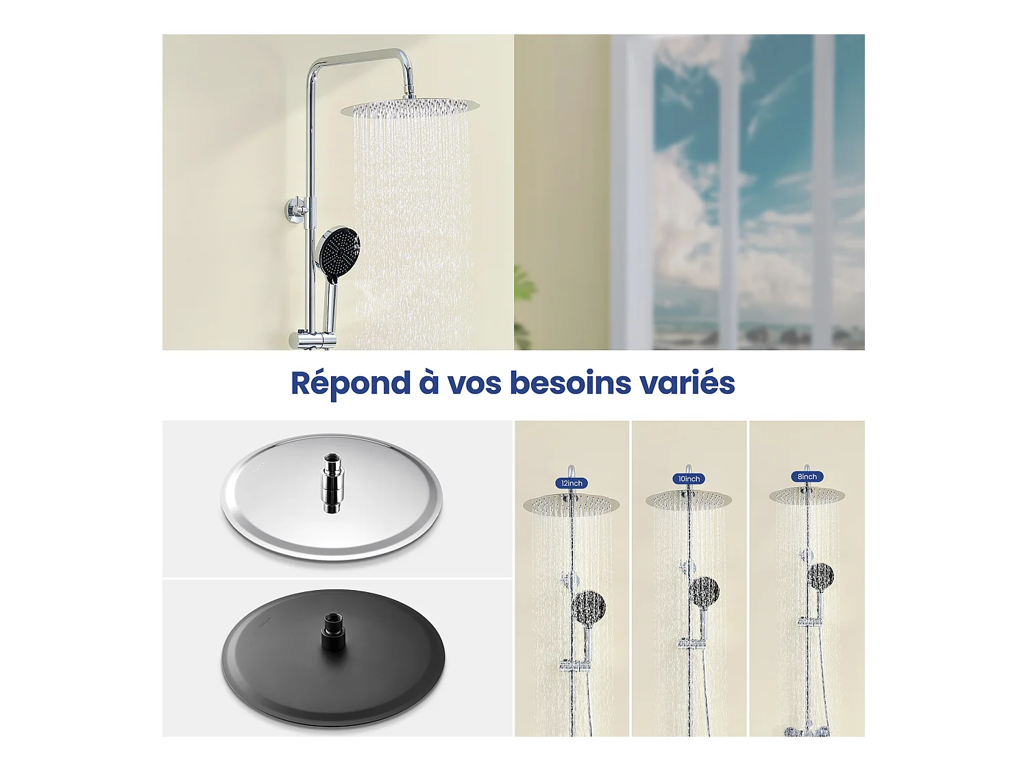 Kit de douche Pommeau de douche Douche de tête Rond 30cm