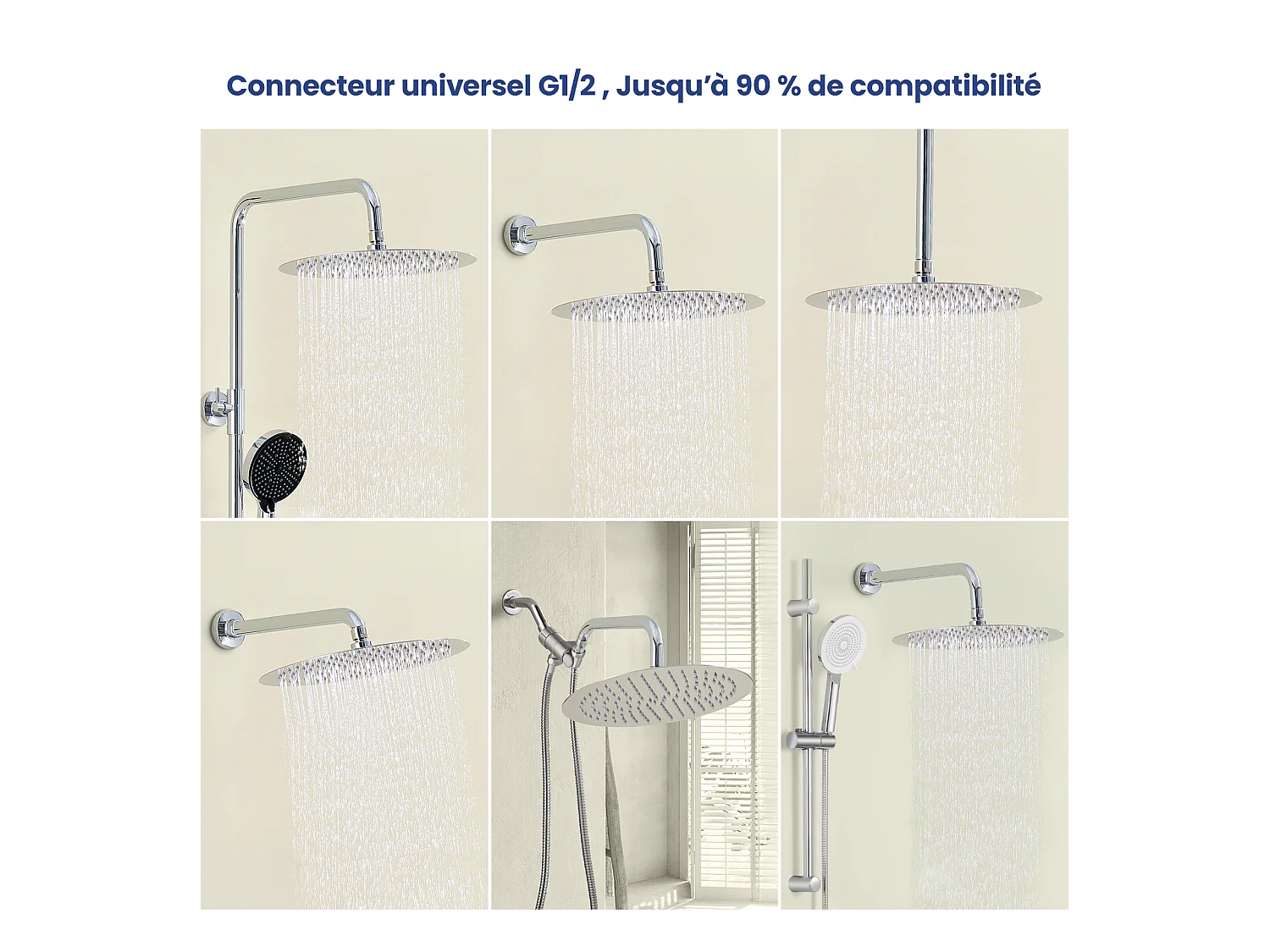 Kit de douche Pommeau de douche Douche de tête Rond 30cm