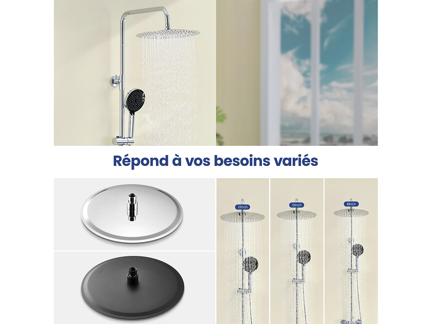 Kit de douche Pommeau de douche Douche de tête Rond 30cm