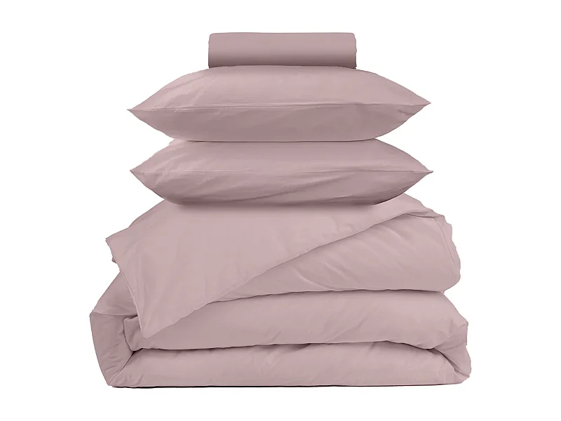 Parure de lit coton rose poudré 140x190 cm