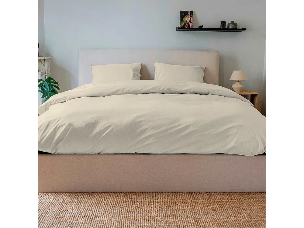 Drap housse coton satin beige 180x200 cm