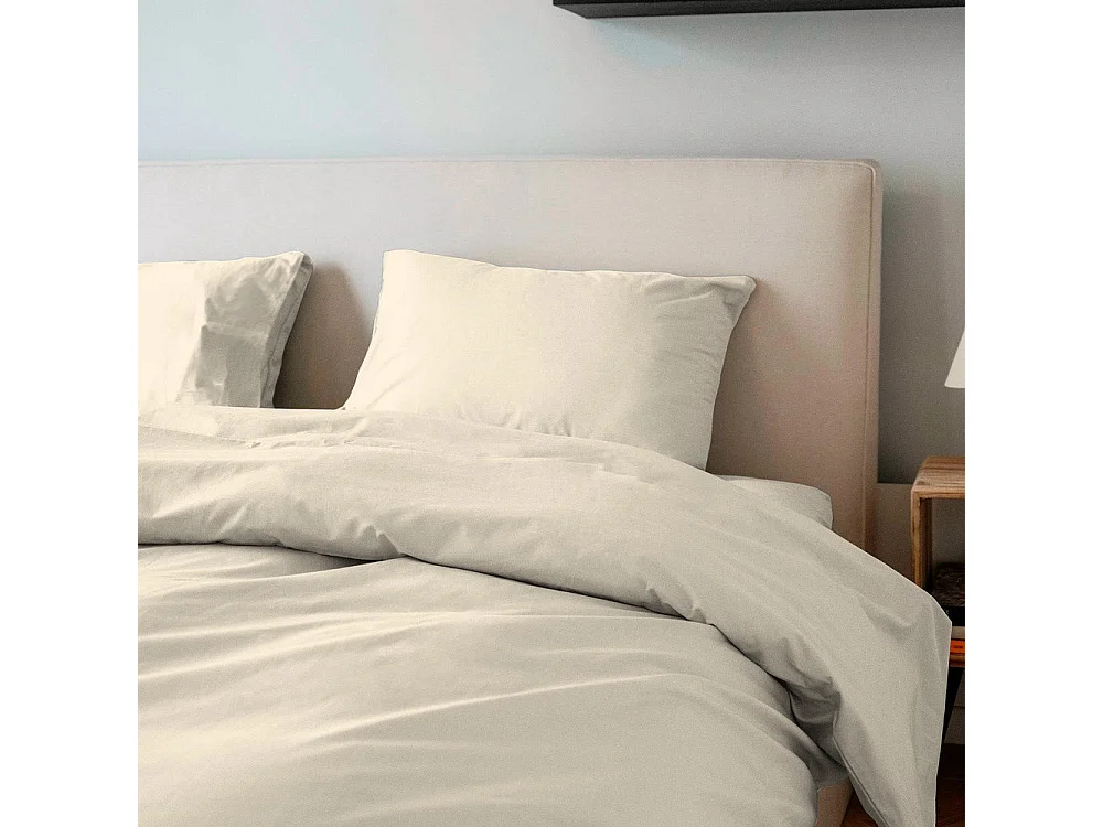 Drap housse coton satin beige 180x200 cm