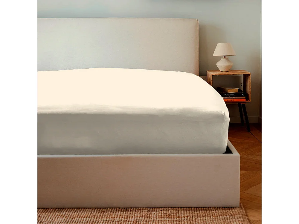 Drap housse coton satin beige 180x200 cm