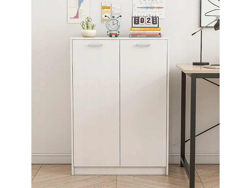 Büro 2-türiges Bücherregal mit Einlegeböden Säule Standschrank weiß loft 108 cm