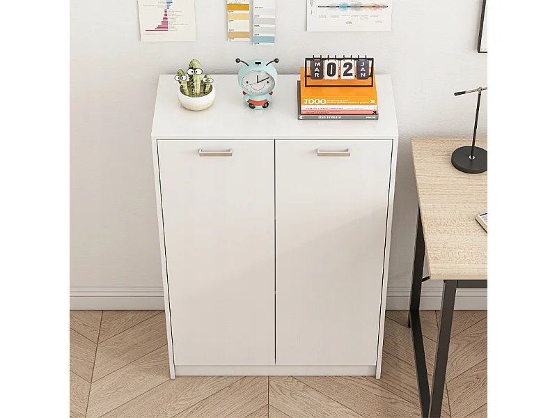 Büro 2-türiges Bücherregal mit Einlegeböden Säule Standschrank weiß loft 108 cm