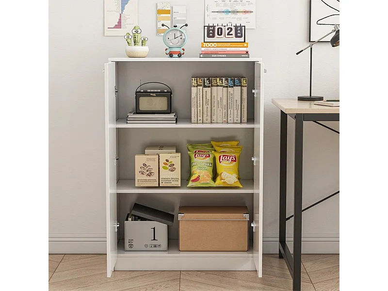 Büro 2-türiges Bücherregal mit Einlegeböden Säule Standschrank weiß loft 108 cm