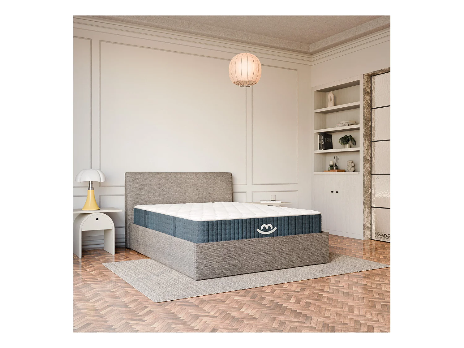 Pack lit coffre et matelas hybride 140x190 épais 26cm