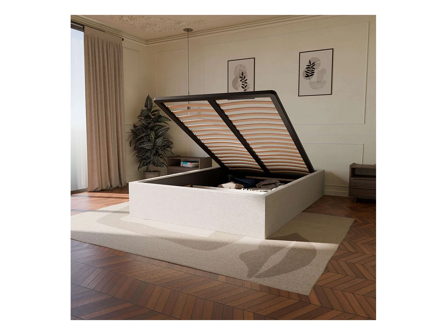Pack lit coffre et matelas hybride 160x200 épais 26cm
