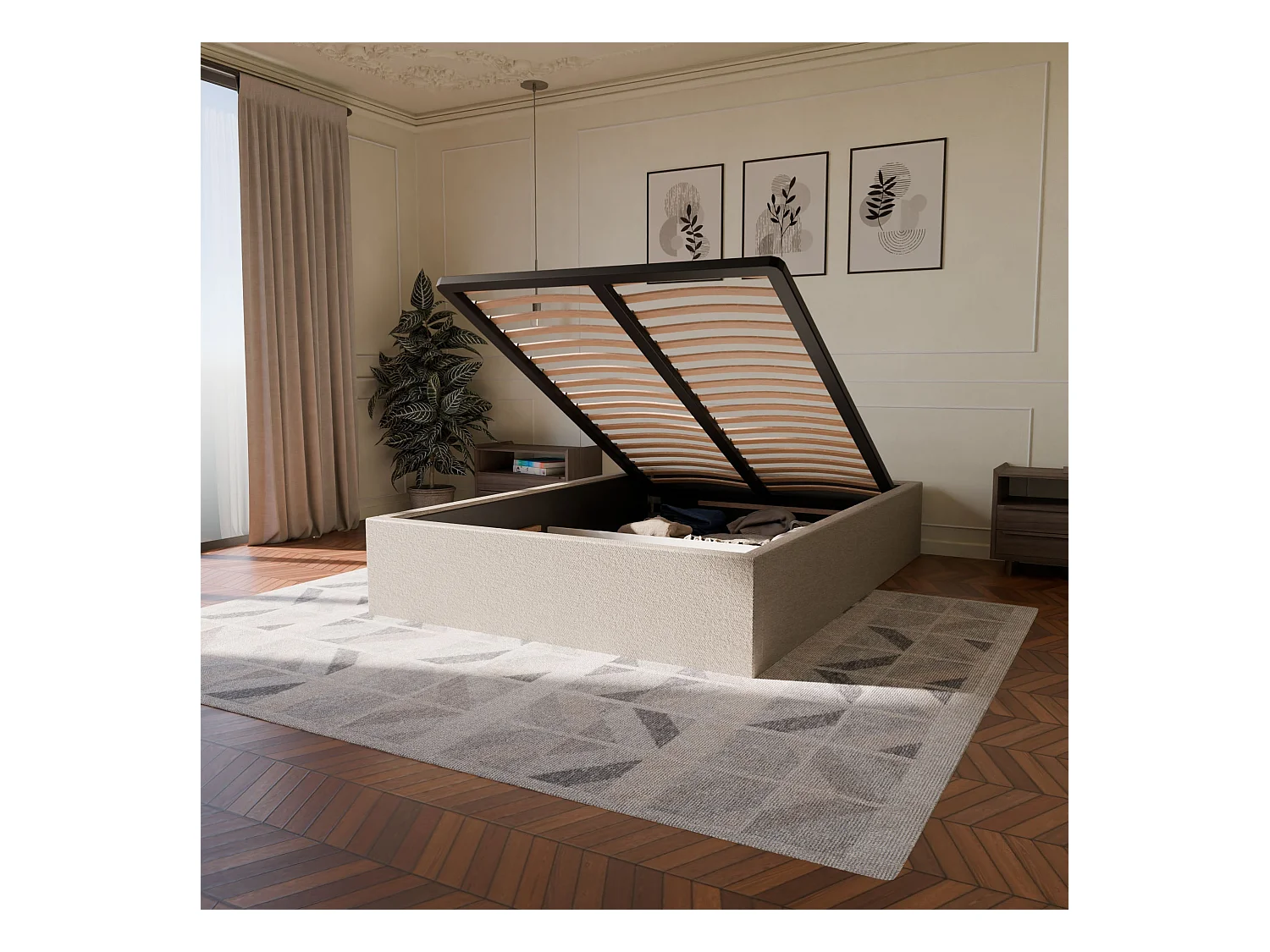 Pack lit coffre et matelas hybride 160x200 épais 26cm
