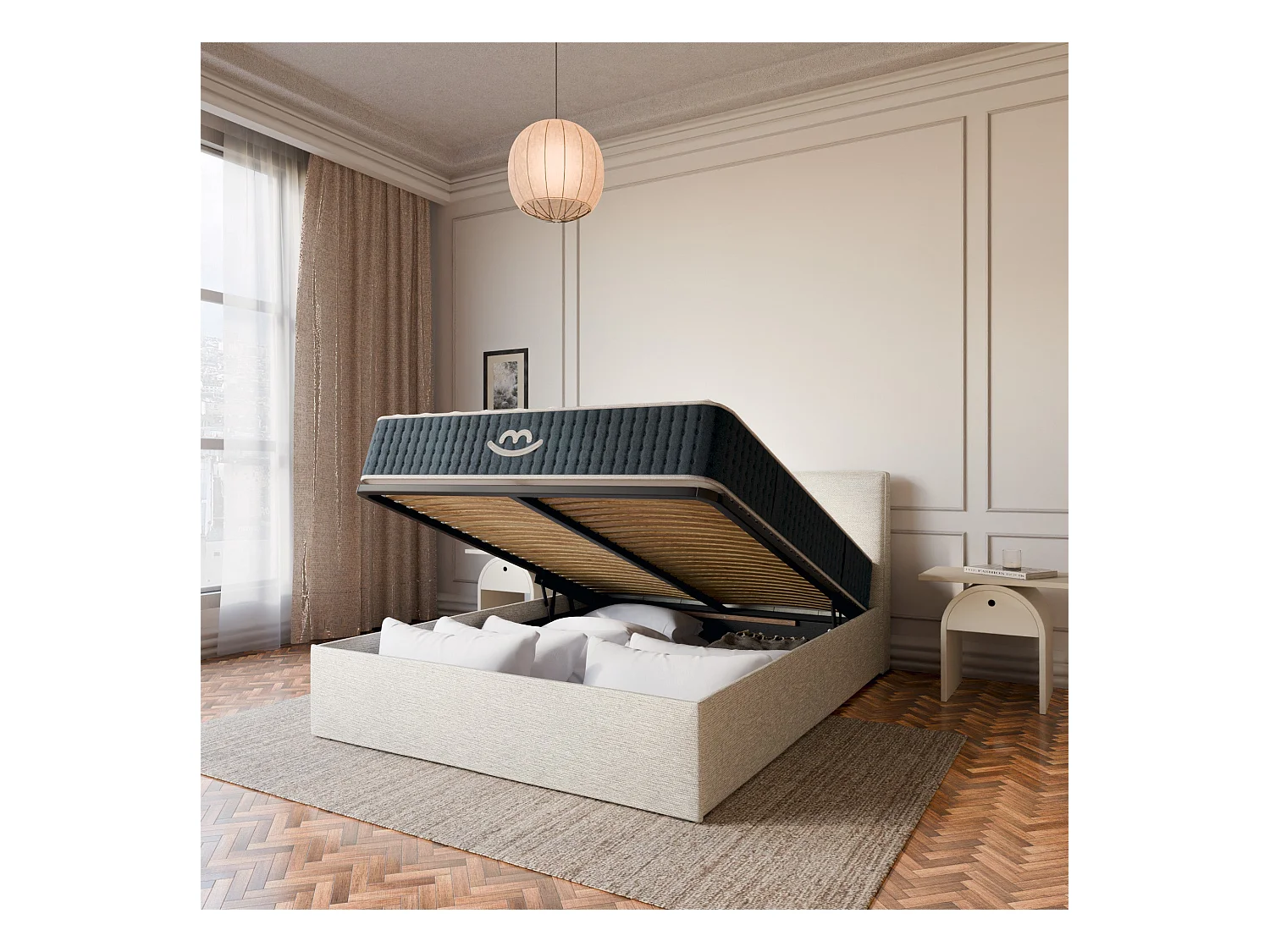 Pack lit coffre et matelas hybride 160x200 épais 26cm