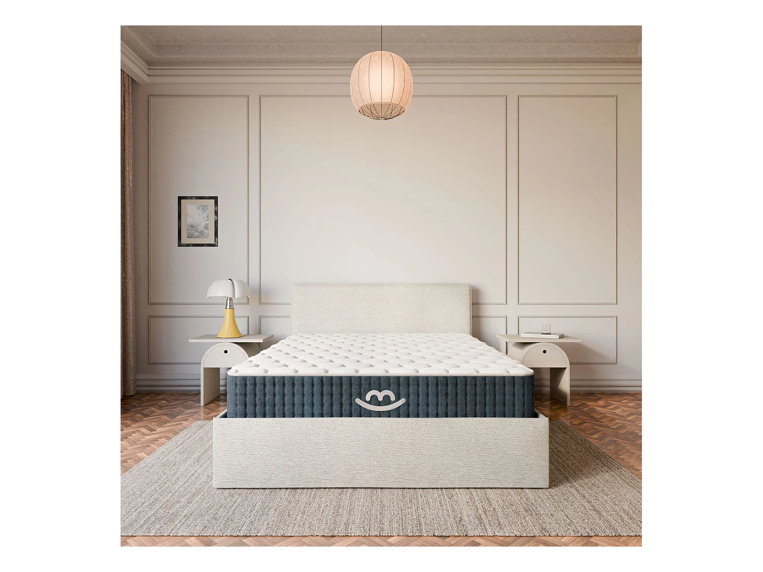 Pack lit coffre et matelas hybride 160x200 épais 26cm