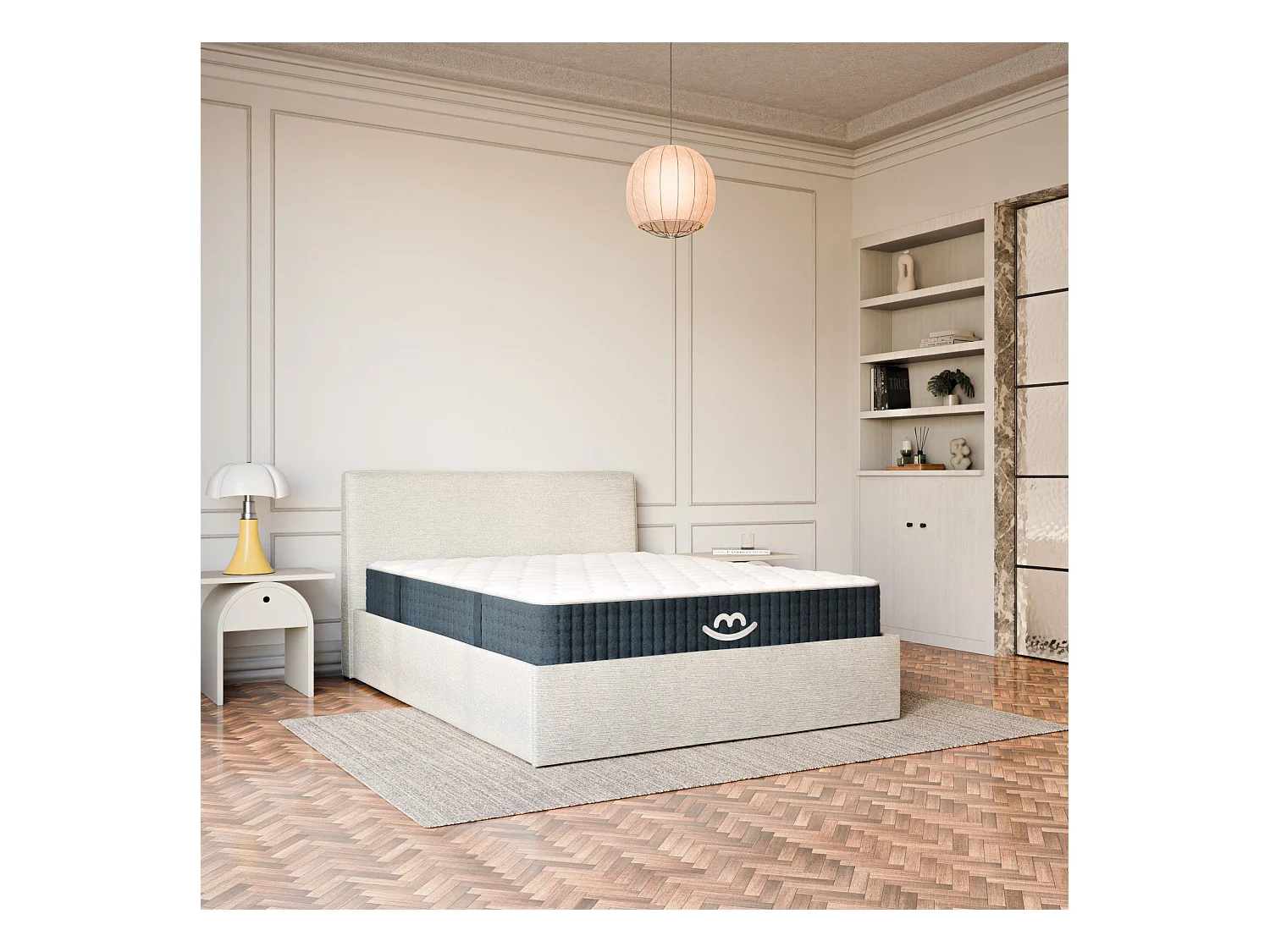 Pack lit coffre et matelas hybride 140x190 épais 26cm