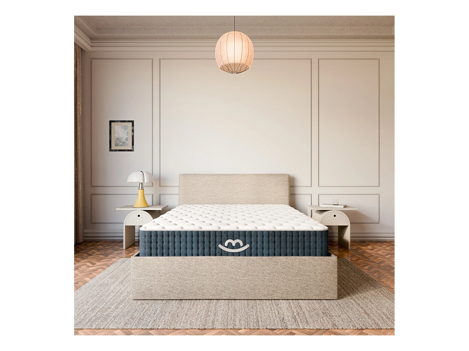 Pack lit coffre et matelas hybride 180x200 épais 26cm
