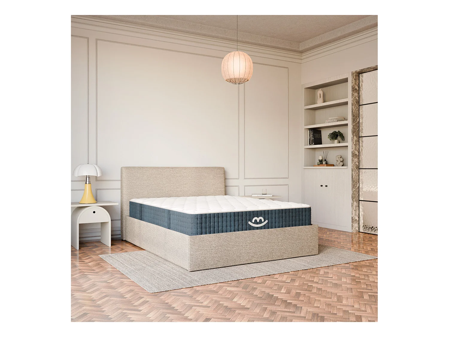 Pack lit coffre et matelas hybride 160x200 épais 26cm