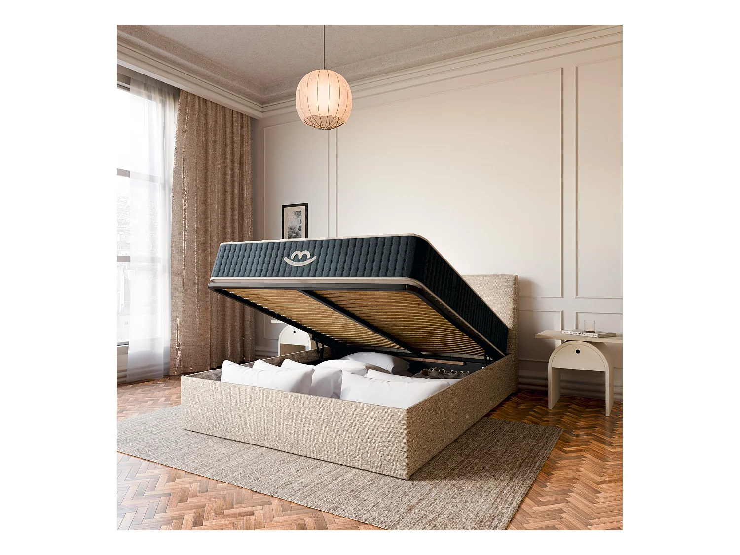 Pack lit coffre et matelas hybride 160x200 épais 26cm