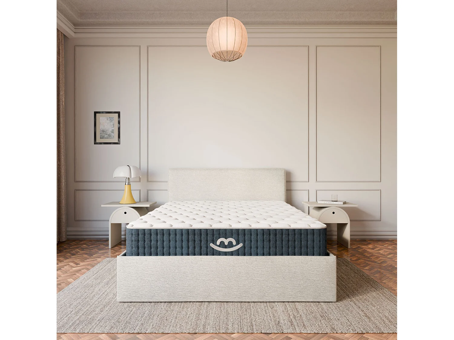 Pack lit coffre et matelas hybride 140x190 épais 26cm