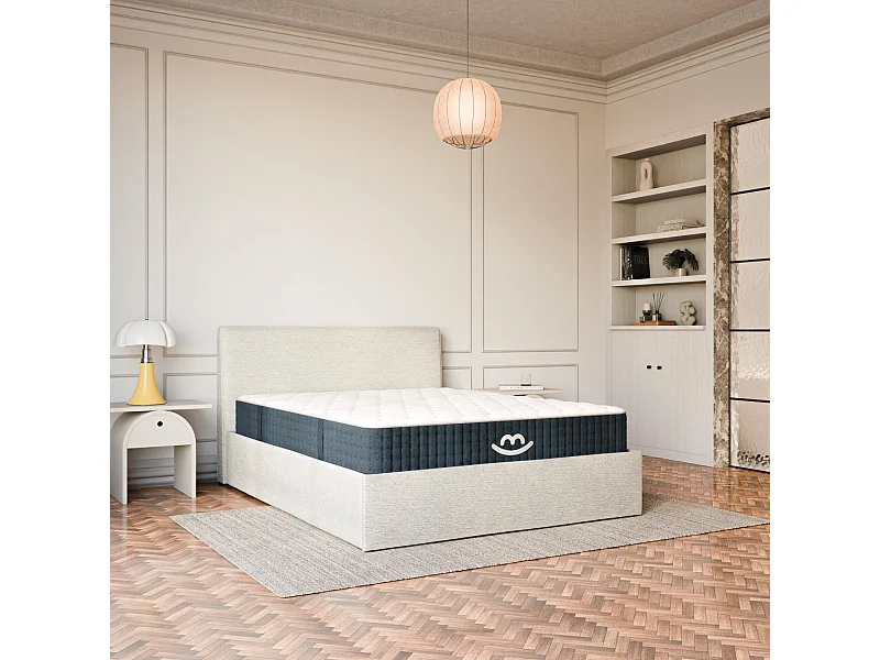 Pack lit coffre et matelas hybride 140x190 épais 26cm