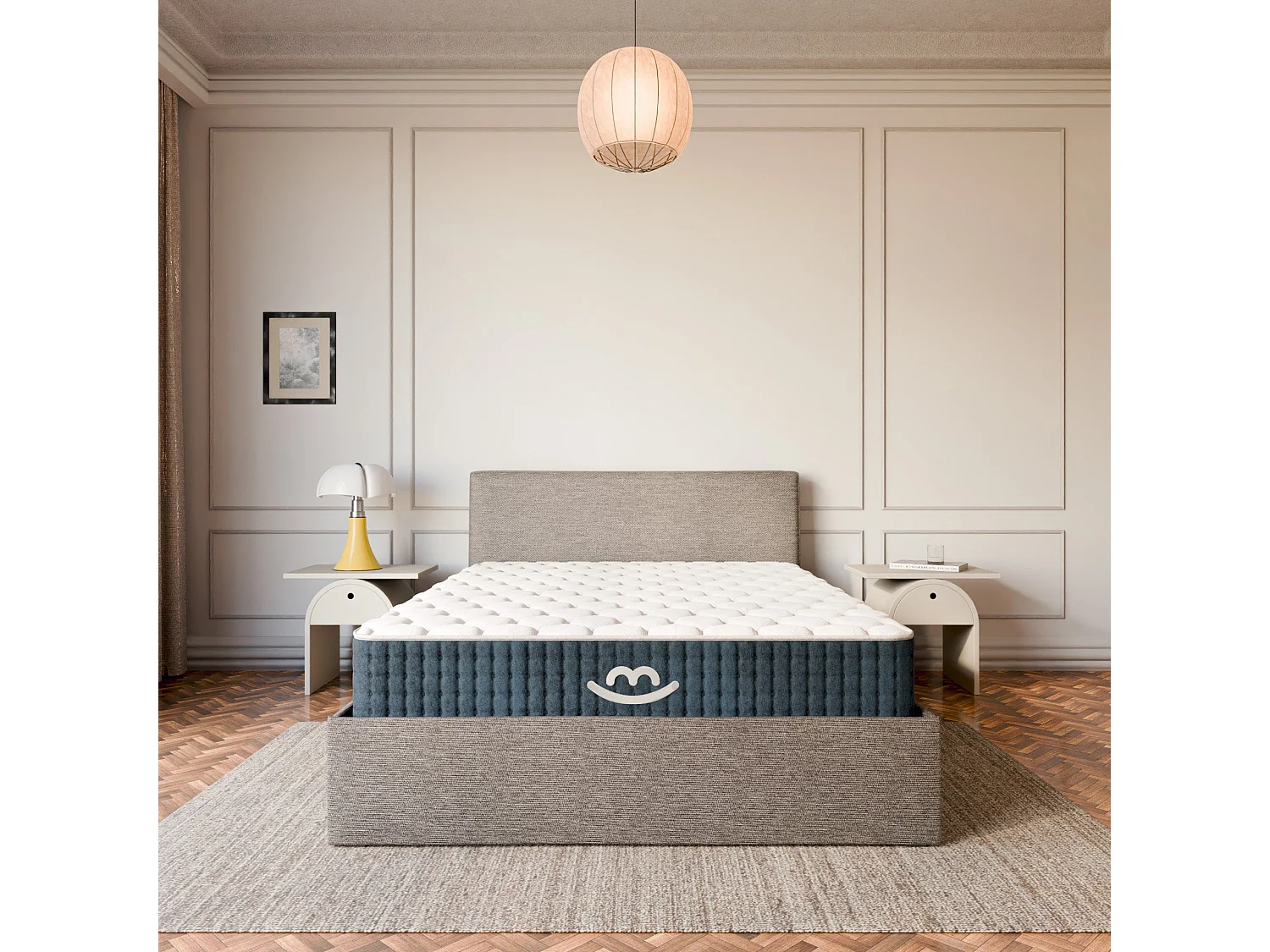 Pack lit coffre et matelas hybride 180x200 épais 26cm