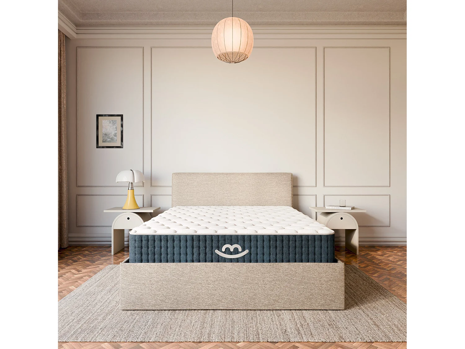 Pack lit coffre et matelas hybride 140x190 épais 26cm