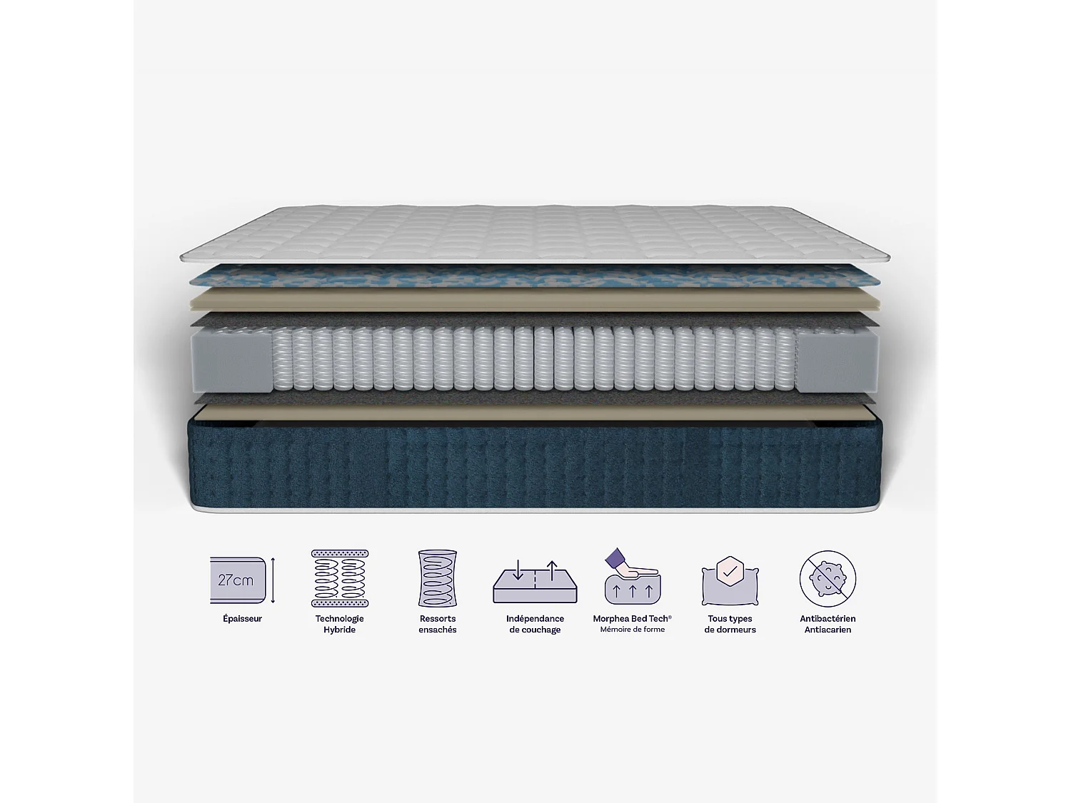 Pack lit et matelas hybride 180x200 épais 26cm