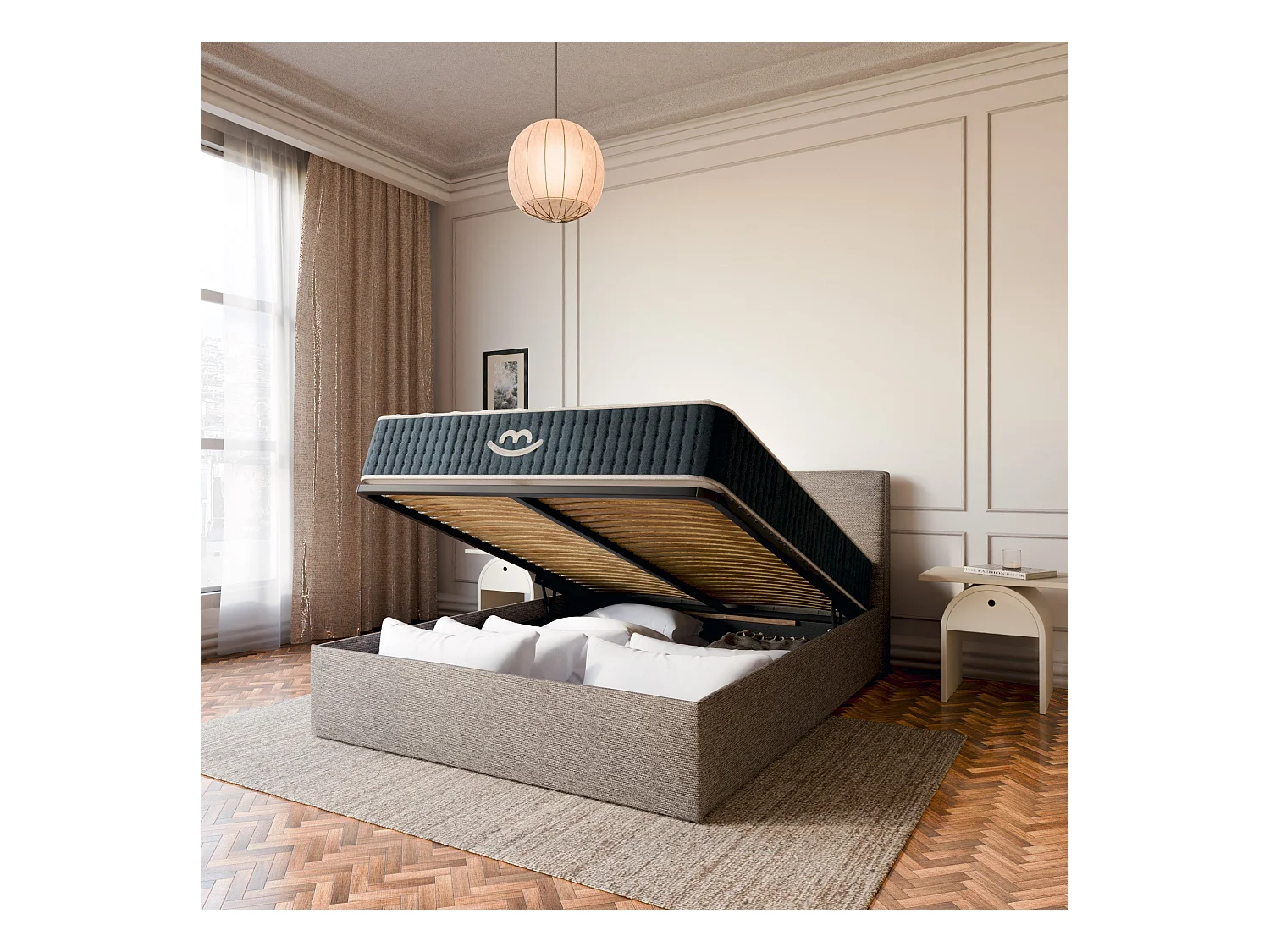 Pack lit coffre et matelas hybride 160x200 épais 26cm