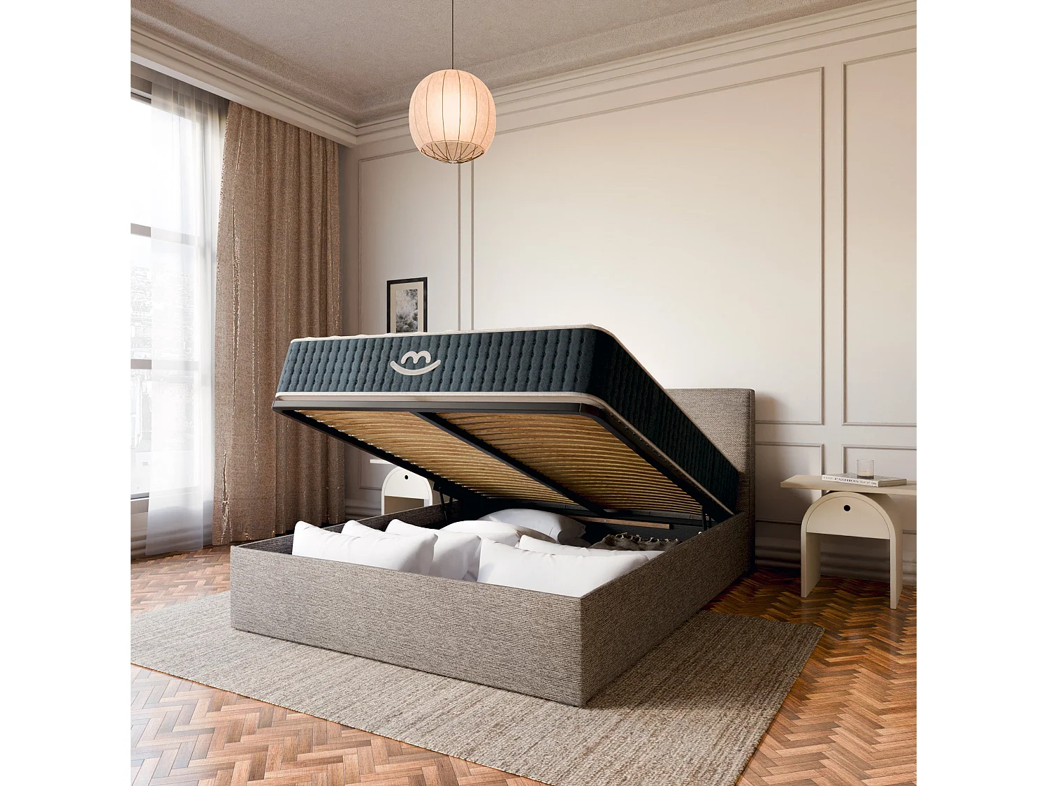 Pack lit coffre et matelas hybride 160x200 épais 26cm