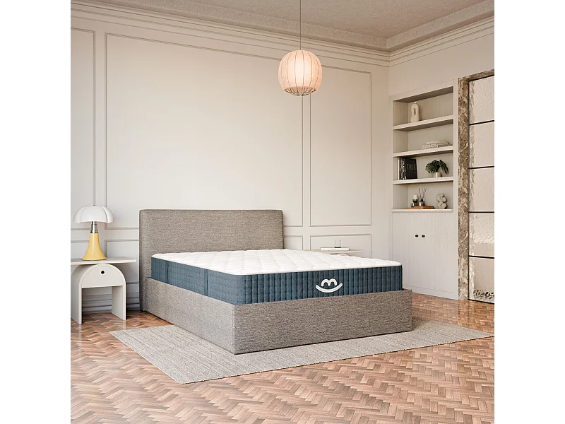 Pack lit coffre et matelas hybride 160x200 épais 26cm