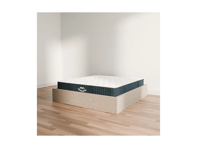 Pack lit coffre et matelas hybride 140x190 épais 26cm