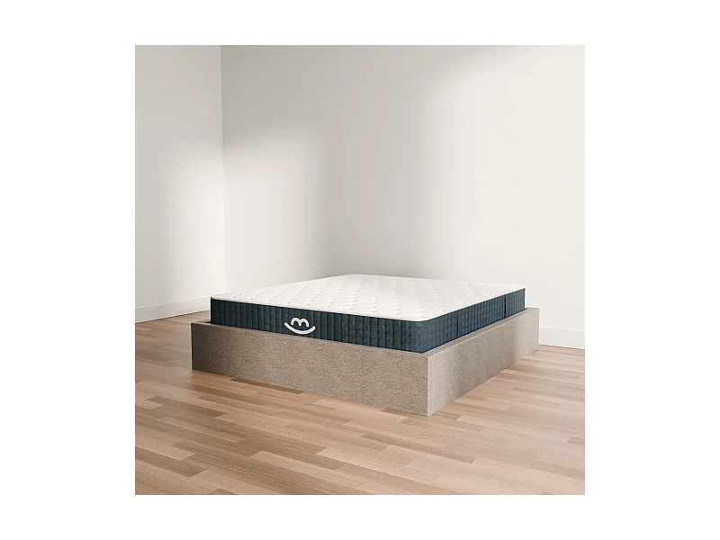 Pack lit coffre et matelas hybride 140x190 épais 26cm
