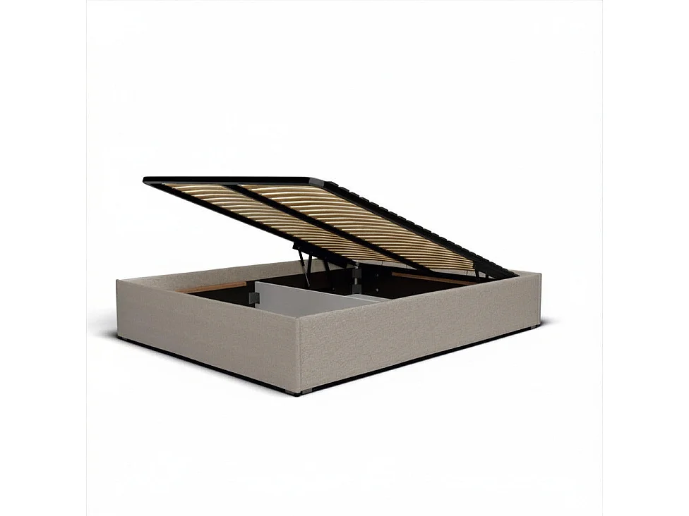Lit coffre sans tête en tissu chiné anthracite 140x190 cm