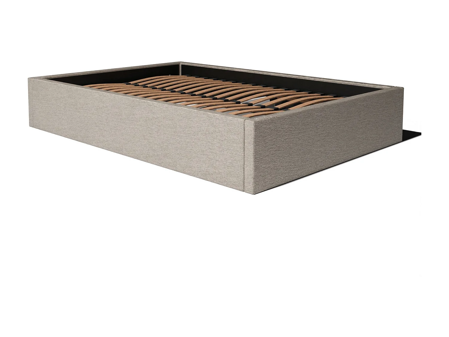 Lit coffre sans tête en tissu bouclé beige 140x190 cm